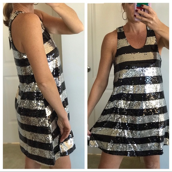 Black & Silver Stripe Sequin Dress - Picture 2 of 8